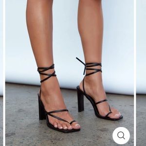Strappy Black Billini Cheyanne Heels Square Toe